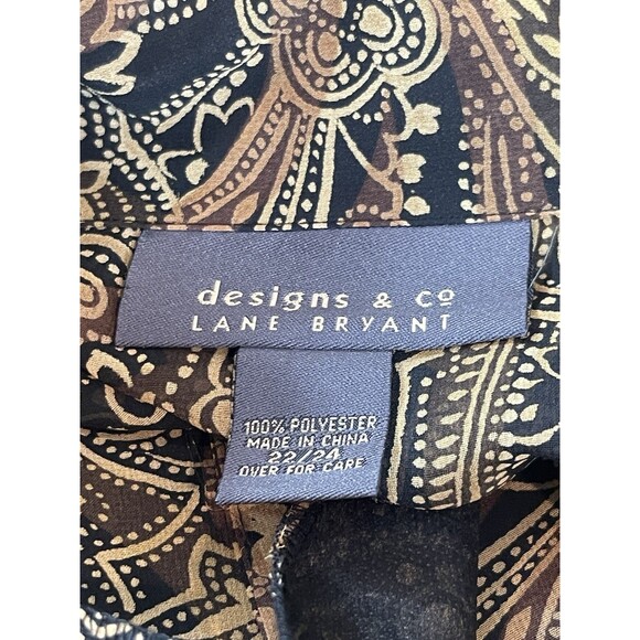 VTG Lane Bryant Designs & Co 22/24 Button Up Black Gold Paisley Tunic Sheer Top - Picture 5 of 11